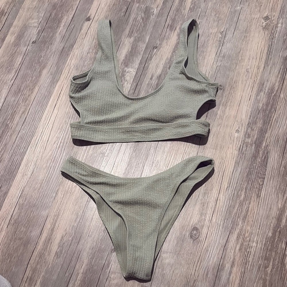 Olive Green Textured Bikini Set